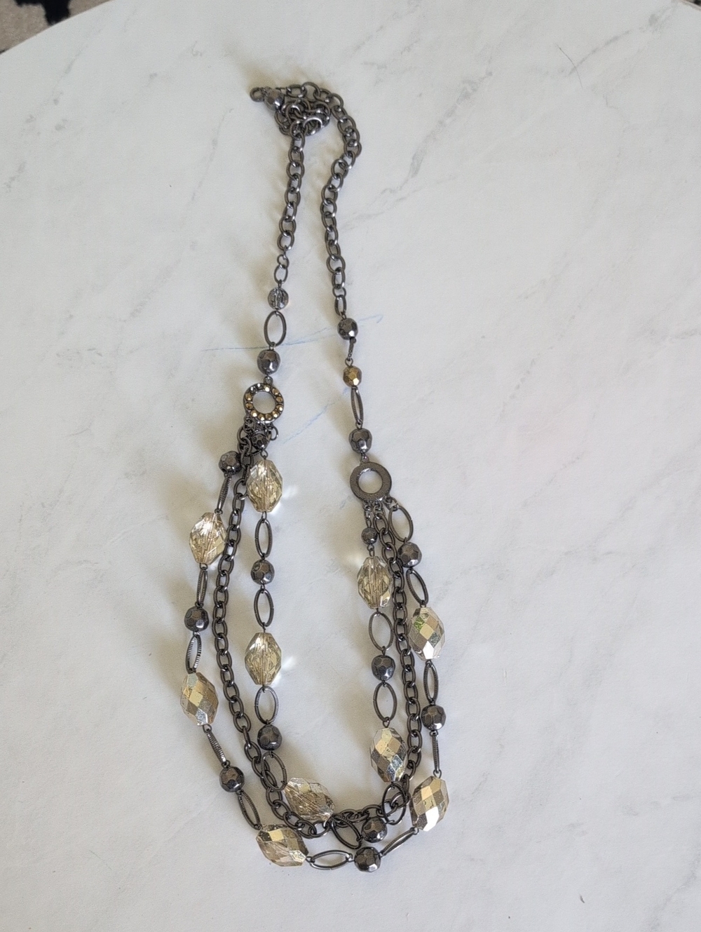 Multi-Strand Gunmetal and Crystal Bead Necklace